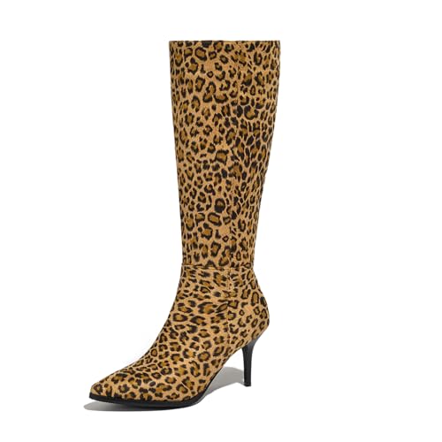 Klarmar Damen Prom Stiefel Damen Leopard Stilettos Stiefel Stretch Leopard Gr 36.5 EU/37 von Klarmar