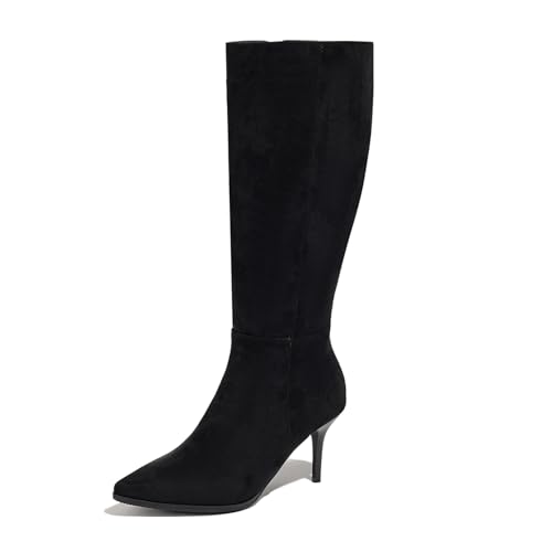 Klarmar Damen Prom Stiefel Damen Leopard Stilettos Stiefel Stretch Schwarz Gr 40.5 EU/42 von Klarmar