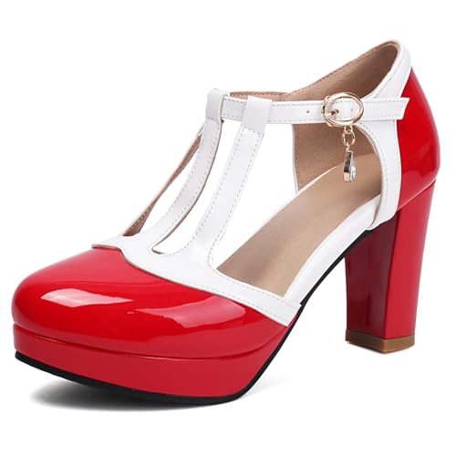 Klarmar Damen Pump Strap Block High Schuhe Formal Runde Zehen Party Abendschuhe Rot Gr 38 EU/39 Klarmar Damen Pump Strap Block High Schuhe Formal Runde Zehen Party Abendschuhe Rot Gr 38 EU/39 von Klarmar