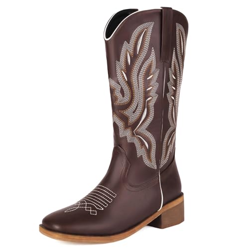 Klarmar Damen Square Toe Klassische Westernstiefel Damen Halbschaft Leisure Comfy Draußen Bestickt Stiefel Braun Gr 40.5 EU/42 Klarmar Damen Square Toe Klassische Westernstiefel Damen Halbschaft Leisure Comfy Draußen Bestickt Stiefel Braun Gr 40.5 EU/42 von Klarmar