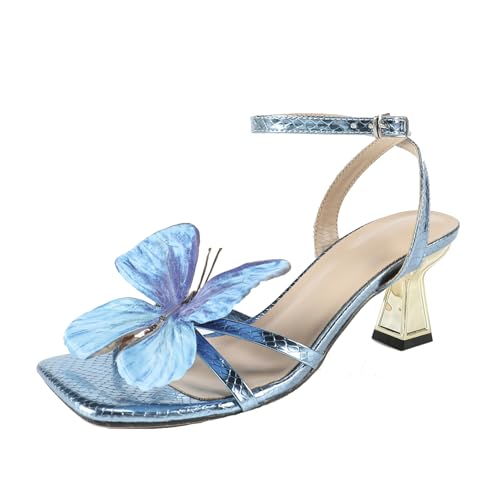 Klarmar Damen Square Toe Party Block Sandalen Sommer Butterfly Blumes Knöchelriemchen Bridal Sandals Blau Gr 40 EU/41 Klarmar Damen Square Toe Party Block Sandalen Sommer Butterfly Blumes Knöchelriemchen Bridal Sandals Blau Gr 40 EU/41 von Klarmar