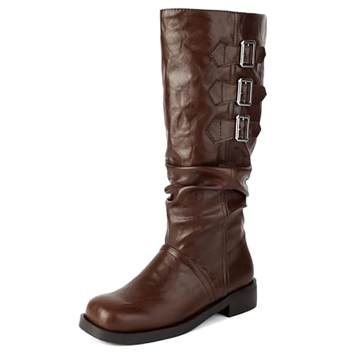 Klarmar Damen Square Toe Riding Kniehohe Stiefel Leisure Reißverschluss Reitstiefel Braun Gr 38 EU/39 von Klarmar