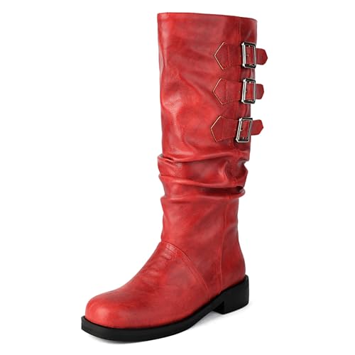Klarmar Damen Square Toe Riding Kniehohe Stiefel Leisure Reißverschluss Reitstiefel Rot Gr 43 EU/45 von Klarmar