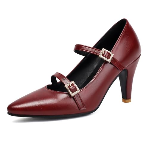 Klarmar Damen Stilettos Schnalle Party Schuhe High Schuhe Elegant Prom Pump Pointed Toe Rotwein Gr 40.5 EU/42 von Klarmar