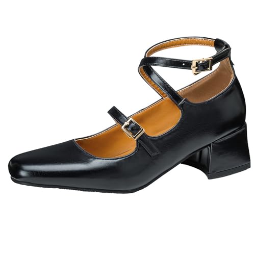 Klarmar Damen Strappy Pumps Mid Chunky Schuhe Mary Jane Square Toe Elegant Party Block Schuhe Schwarz Gr 41 EU/43 Klarmar Damen Strappy Pumps Mid Chunky Schuhe Mary Jane Square Toe Elegant Party Block Schuhe Schwarz Gr 41 EU/43 von Klarmar