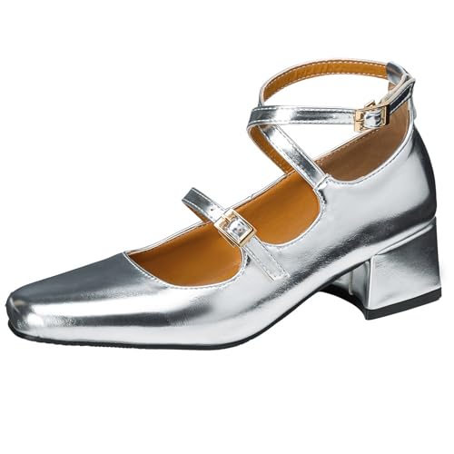 Klarmar Damen Strappy Pumps Mid Chunky Schuhe Mary Jane Square Toe Elegant Party Block Schuhe Silber Gr 36 EU Klarmar Damen Strappy Pumps Mid Chunky Schuhe Mary Jane Square Toe Elegant Party Block Schuhe Silber Gr 36 EU von Klarmar