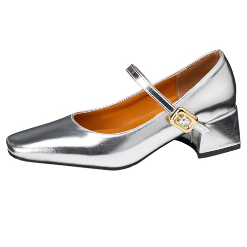 Klarmar Damen Strappy Pumps Mid Chunky Schuhe Mary Jane Square Toe Elegant Party Block Schuhe Silber Gr 40 EU/41 Klarmar Damen Strappy Pumps Mid Chunky Schuhe Mary Jane Square Toe Elegant Party Block Schuhe Silber Gr 40 EU/41 von Klarmar