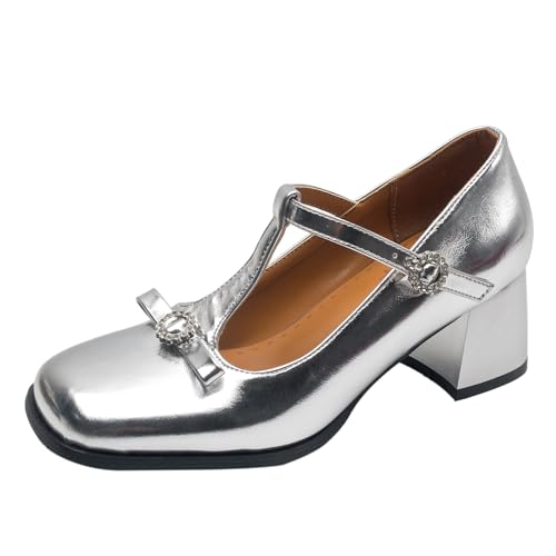 Klarmar Damen T-Strap Blockabsatz Pumps Square Toe Mary Jane Mode Party Bogen Abendschuhe Silber Gr 38 EU/39 Klarmar Damen T-Strap Blockabsatz Pumps Square Toe Mary Jane Mode Party Bogen Abendschuhe Silber Gr 38 EU/39 von Klarmar