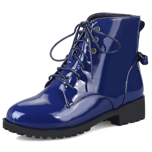 Klarmar Damen Winter Lack Combat Militarstiefel Runde Zehen Draußen Warm Block Mid Stiefel Bogentie Ankle Stiefeletten Blau Gr 44 EU/46 CN/28CM Klarmar Damen Winter Lack Combat Militarstiefel Runde Zehen Draußen Warm Block Mid Stiefel Bogentie Ankle Stiefeletten Blau Gr 44 EU/46 CN/28CM von Klarmar