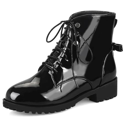 Klarmar Damen Winter Lack Combat Militarstiefel Runde Zehen Draußen Warm Block Mid Stiefel Bogentie Ankle Stiefeletten Schwarz Gr 44 EU/46 CN/28CM Klarmar Damen Winter Lack Combat Militarstiefel Runde Zehen Draußen Warm Block Mid Stiefel Bogentie Ankle Stiefeletten Schwarz Gr 44 EU/46 CN/28CM von Klarmar