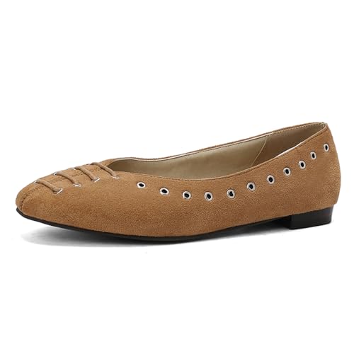 Klarmar Dolly Flach Schuhe Damen Ohne Verschluss Loafer Daily Schuhe Runde Zehen Leisure Mode Buro Wildleder Schuhe Gelb Gr 42 EU/44 von Klarmar