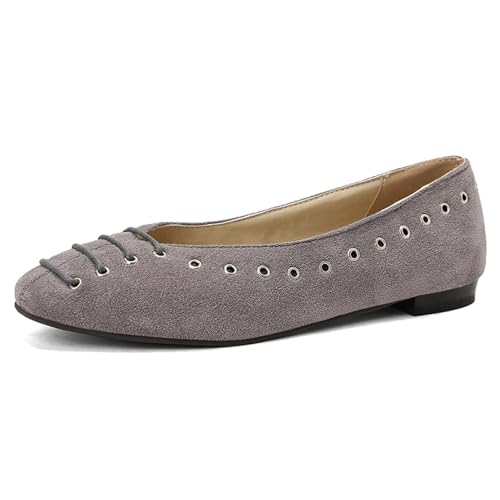 Klarmar Dolly Flach Schuhe Damen Ohne Verschluss Loafer Daily Schuhe Runde Zehen Leisure Mode Buro Wildleder Schuhe Grau Gr 41 EU/43 von Klarmar