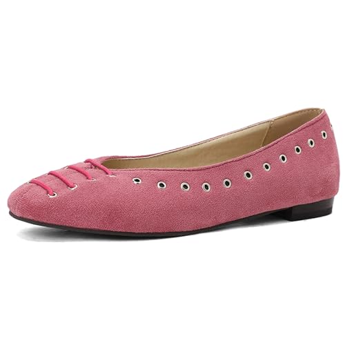 Klarmar Dolly Flach Schuhe Damen Ohne Verschluss Loafer Daily Schuhe Runde Zehen Leisure Mode Buro Wildleder Schuhe Rose-Pink Gr 40.5 EU/42 von Klarmar