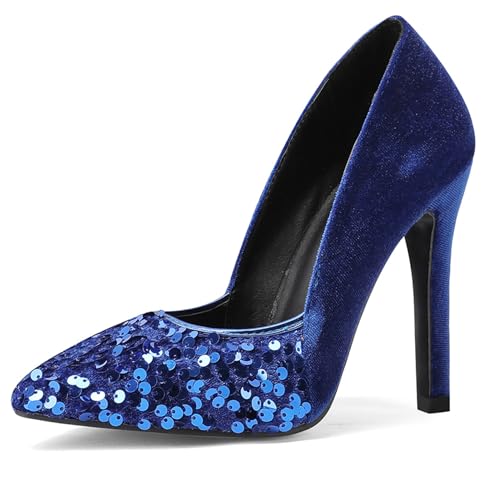 Klarmar Elegant Höhe Ferse Pump Damen Abend Stilettos Ohne Verschluss Prom Schuhe Blau Gr 34 EU Klarmar Elegant Höhe Ferse Pump Damen Abend Stilettos Ohne Verschluss Prom Schuhe Blau Gr 34 EU von Klarmar