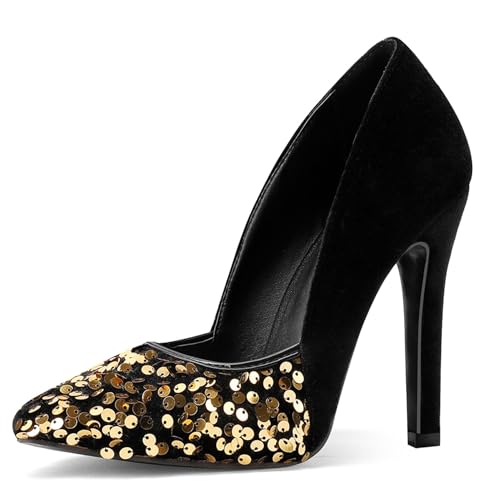 Klarmar Elegant Höhe Ferse Pump Damen Abend Stilettos Ohne Verschluss Prom Schuhe Gold Gr 40.5 EU/42 von Klarmar