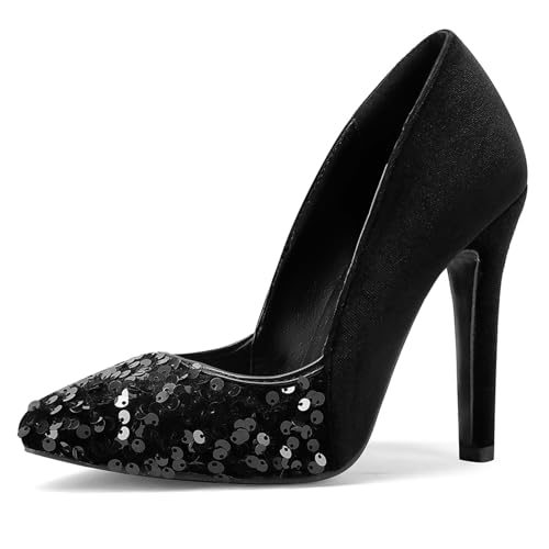 Klarmar Elegant Höhe Ferse Pump Damen Abend Stilettos Ohne Verschluss Prom Schuhe Schwarz Gr 40 EU/41 von Klarmar