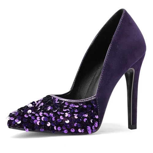 Klarmar Elegant Höhe Ferse Pump Damen Abend Stilettos Ohne Verschluss Prom Schuhe Violett Gr 36.5 EU/37 von Klarmar