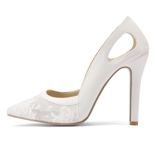 Klarmar Elegant Höhe Ferse Pump Damen Abend Stilettos Ohne Verschluss Prom Schuhe Weiß Gr 41 EU/43 von Klarmar