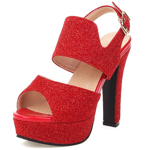 Klarmar Elegant Plateau Sandals Damen Peep Toe High Sandalen Abend Sandalen Knöchelriemchen Party Glitzer Rot Gr 36 EU Klarmar Elegant Plateau Sandals Damen Peep Toe High Sandalen Abend Sandalen Knöchelriemchen Party Glitzer Rot Gr 36 EU von Klarmar
