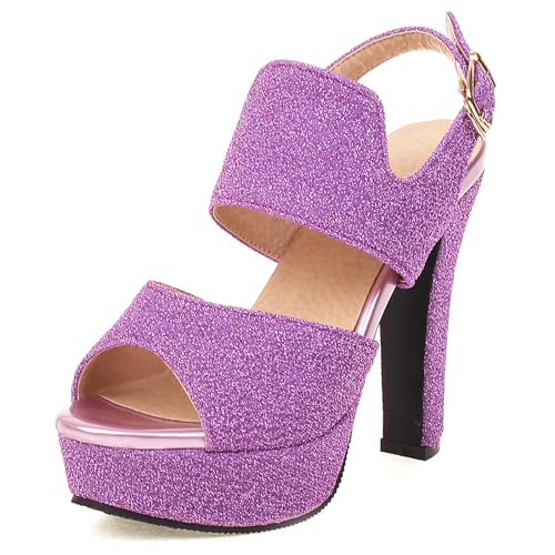 Klarmar Elegant Plateau Sandals Damen Peep Toe High Sandalen Abend Sandalen Knöchelriemchen Party Glitzer Violett Gr 36.5 EU/37 von Klarmar