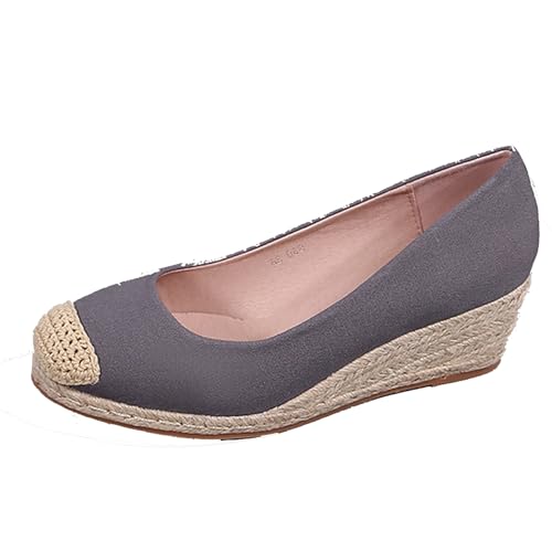 Klarmar Espadrille Keilabsatz Pump Damen Runde Zehen Leisure Ohne Verschluss Plateau Arbeit Block High Schuhe Grau Gr 34 EU von Klarmar
