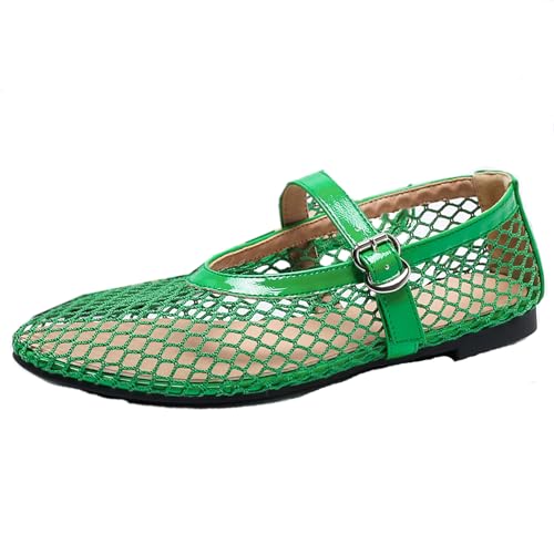 Klarmar Fishnet Ballet Schuhe Damen Mesh Sandals Mode Flach Schuhe Mary Jane Sommer Grün Gr 36 EU von Klarmar