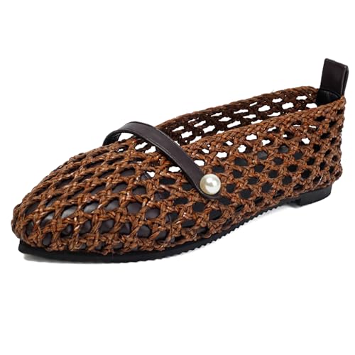 Klarmar Fishnet Flach Schuhe Damen Sommer Ballet Lofers Leisure Mush Pointed Toe Dolly Schuhe Braun Gr 47 EU/49 von Klarmar