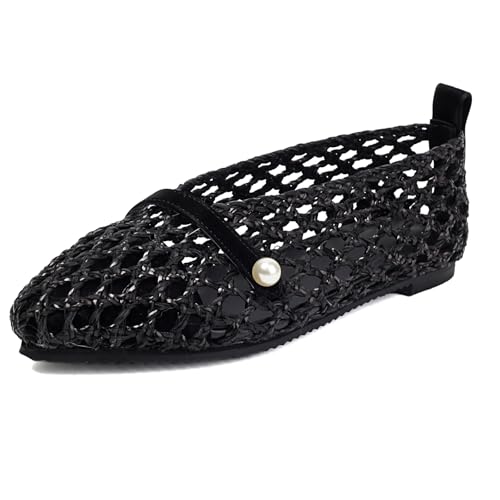 Klarmar Fishnet Flach Schuhe Damen Sommer Ballet Lofers Leisure Mush Pointed Toe Dolly Schuhe Schwarz Gr 47 EU/49 von Klarmar