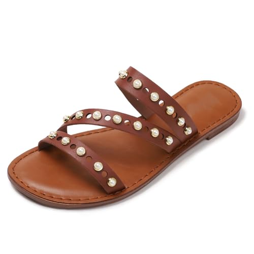 Klarmar Flach Schuhe Pantoffeln Damen Leisure Comfy Sandals Strand Sandals Mode Hausschuhe Braun Gr 38 EU/39 von Klarmar
