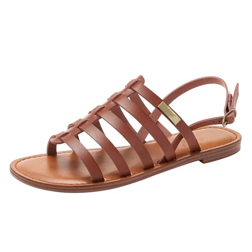 Klarmar Flach Strand Schuhe Sommer Leisure Römersandalens Runde Zehen Mode Sommer Sandales Braun Gr 36.5 EU/37 von Klarmar