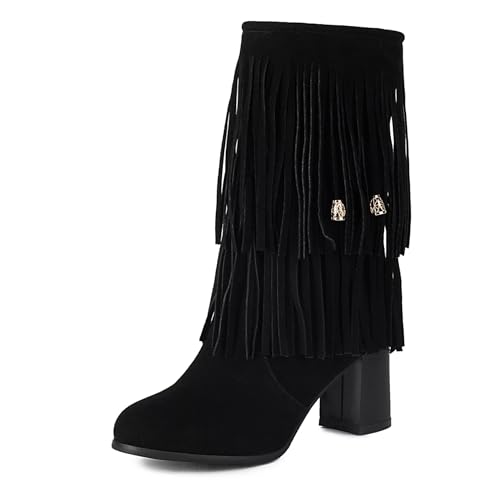 Klarmar Franse Mid Stiefel Damen Draußen Wildleder Blockabsatz Stiefel Leisure Reißverschluss Kurzschaft Stiefel Schwarz Gr 41 EU/43 von Klarmar