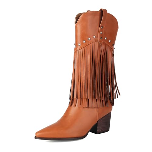 Klarmar Franse Westernstiefel Damen Blockabsatz Overknees Stiefel Cowboy Draußen Quasten Stiefel Reißverschluss Braun Gr 40.5 EU/42 Klarmar Franse Westernstiefel Damen Blockabsatz Overknees Stiefel Cowboy Draußen Quasten Stiefel Reißverschluss Braun Gr 40.5 EU/42 von Klarmar