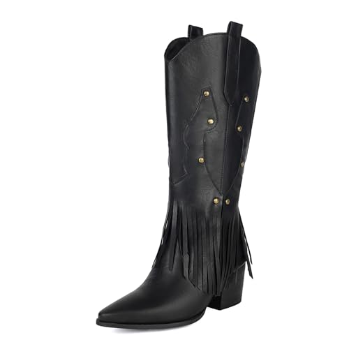 Klarmar Franse Westernstiefel Damen Blockabsatz Overknees Stiefel Cowboy Draußen Quasten Stiefel Reißverschluss Schwarz Gr 37 EU/38 Klarmar Franse Westernstiefel Damen Blockabsatz Overknees Stiefel Cowboy Draußen Quasten Stiefel Reißverschluss Schwarz Gr 37 EU/38 von Klarmar
