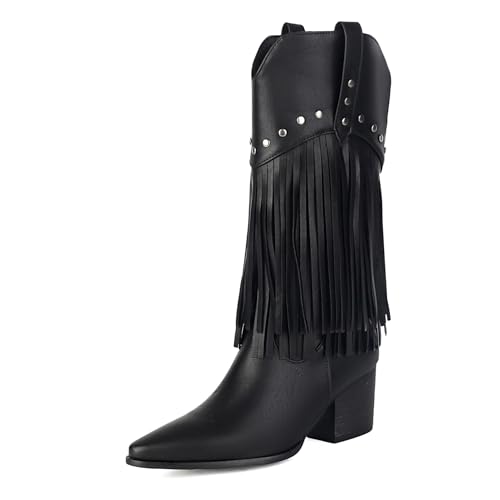 Klarmar Franse Westernstiefel Damen Blockabsatz Overknees Stiefel Cowboy Draußen Quasten Stiefel Reißverschluss Schwarz Gr 39 EU/40 Klarmar Franse Westernstiefel Damen Blockabsatz Overknees Stiefel Cowboy Draußen Quasten Stiefel Reißverschluss Schwarz Gr 39 EU/40 von Klarmar