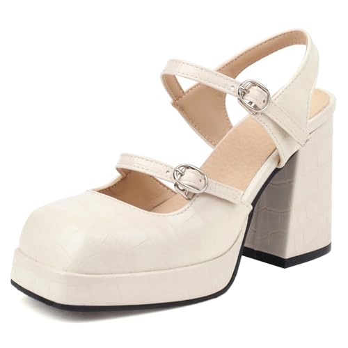 Klarmar Geschlossen Chunky Höhe Ferse Damen Knöchelriemchen Sandals Plateau Prom Schuhe Knöchelriemchen Beige Gr 41 EU/43 von Klarmar