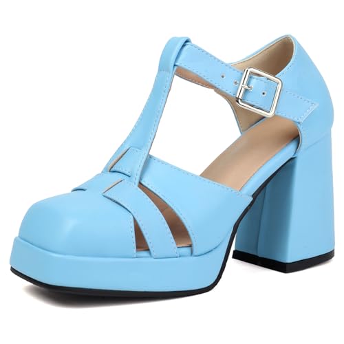 Klarmar Geschlossen Chunky Höhe Ferse Damen Knöchelriemchen Sandals Plateau Prom Schuhe Knöchelriemchen Blau Gr 38 EU/39 von Klarmar