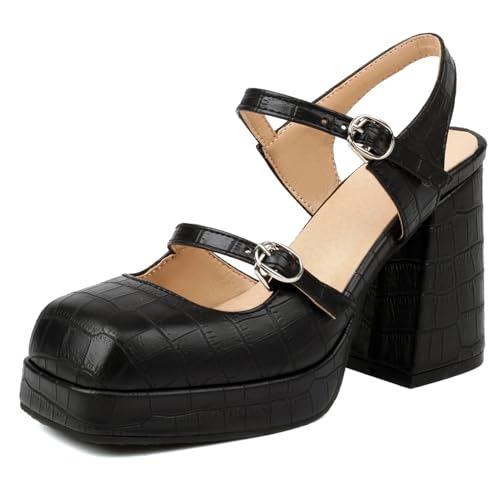 Klarmar Geschlossen Chunky Höhe Ferse Damen Knöchelriemchen Sandals Plateau Prom Schuhe Knöchelriemchen Schwarz Gr 36 EU von Klarmar