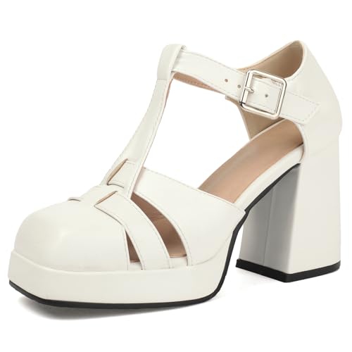 Klarmar Geschlossen Chunky Höhe Ferse Damen Knöchelriemchen Sandals Plateau Prom Schuhe Knöchelriemchen Weiß Gr 36.5 EU/37 von Klarmar