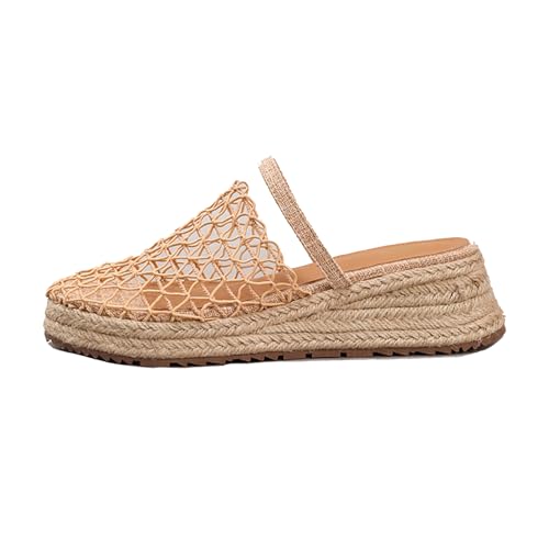 Klarmar Geschlossen Pantoffeln Damen Mesh Espadrille Mules Mode Sommer Strand Sandals Plateau Aoricot Gr 37 EU/38 von Klarmar