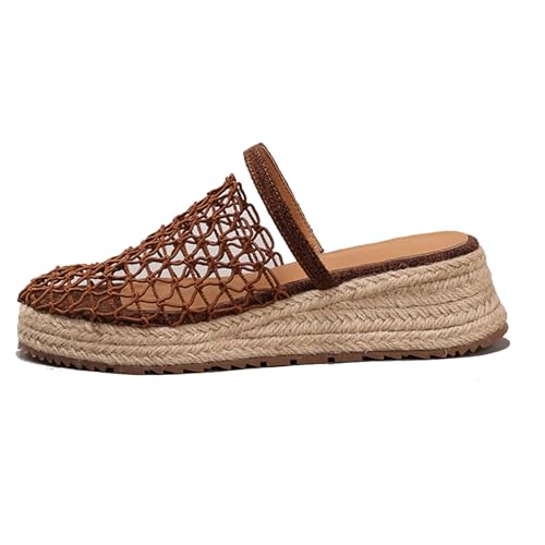 Klarmar Geschlossen Pantoffeln Damen Mesh Espadrille Mules Mode Sommer Strand Sandals Plateau Braun Gr 39 EU/40 von Klarmar