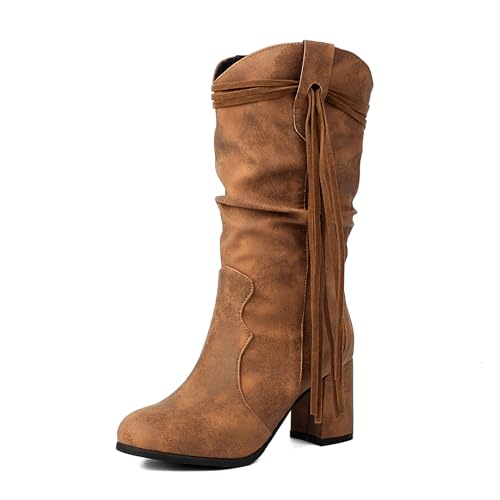 Klarmar Halbschaft Fransen Stiefel Damen Ohne Verschluss Wildleder Stiefel Leisure Gelb Gr 43 EU/45 von Klarmar