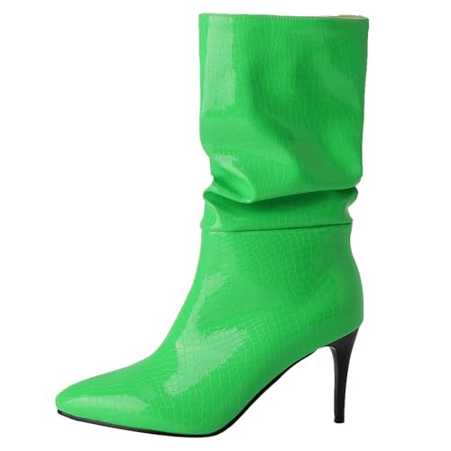 Klarmar Halbschaft Stiletto Stiefel Damen Elegant Pointed Toe Mittelhohe Stiefel Party Hochzeit Stiefeletten Ohne Verschluss Grün Gr 40.5 EU/42 von Klarmar