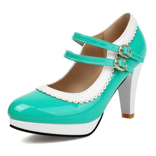 Klarmar Hochzeit Prom Pump Damen Platfrom High Schuhe Bogen Runde Zehen Party Pumps Hochzeit Mary Jane Ya-Grün Gr 41 EU/43 von Klarmar