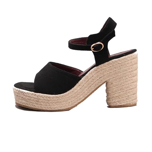 Klarmar Hohen Blockabsatz Espadrille Sandals Damen Offene Zeh Bogen Elegant Plateau Schuhe Knöchelriemchen Sommer Party-Sandales Schwarz Gr 35 EU von Klarmar