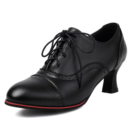 Klarmar Kitten Heel Pump Damen Oxford Buro Schnüren Buro Runde Zehen Mid Schuhe Schwarz Gr 37 EU/38 von Klarmar