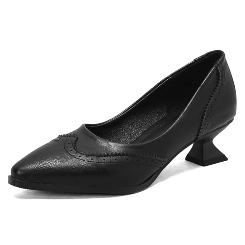 Klarmar Kitten Heel Pump Damen Pointed Toe Büroschuhe Schnalle Buro Klassische Arbeit Mid Schuhe Schwarz Gr 43 EU/45 von Klarmar