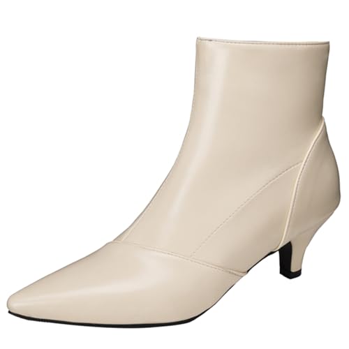 Klarmar Kitten Stiefeletten Damen Party Pointed Toe Hochzeit Mode Kleid Stiefeletten Reißverschluss Elegant Party Beige Gr 40.5 EU/42 von Klarmar
