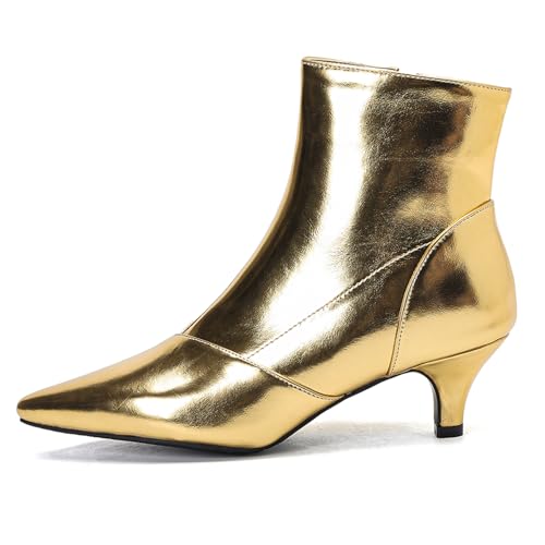 Klarmar Kitten Stiefeletten Damen Party Pointed Toe Hochzeit Mode Kleid Stiefeletten Reißverschluss Elegant Party Gold Gr 35 EU von Klarmar