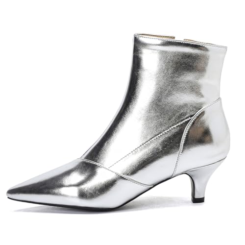 Klarmar Kitten Stiefeletten Damen Party Pointed Toe Hochzeit Mode Kleid Stiefeletten Reißverschluss Elegant Party Silber Gr 36.5 EU/37 von Klarmar
