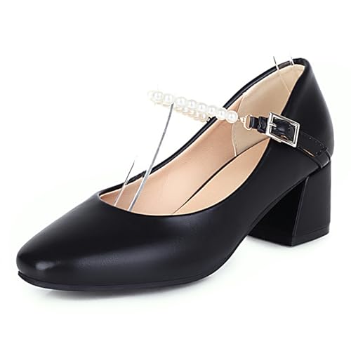 Klarmar Klassische Mary Jane Damen Runde Zehen Blockabsatz Party Elegant Mitte Absatz Pump Schwarz Gr 36 EU von Klarmar
